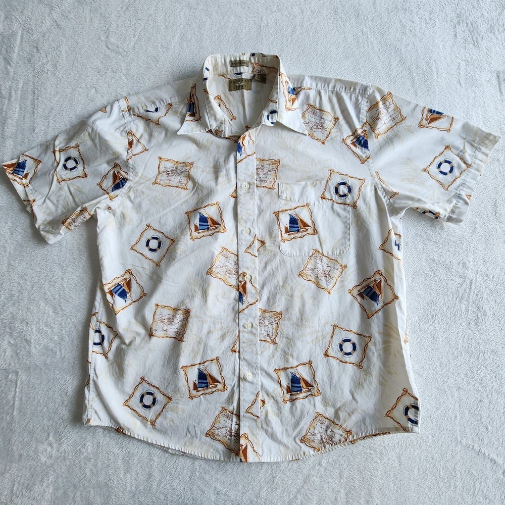 Natural Issue Nautical Shirt Mens L Boats Boating Yachts Maps Sailing‎ Summer
